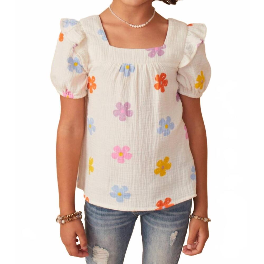 NEW HAYDEN LA chloe floral gauze textured top in ivory